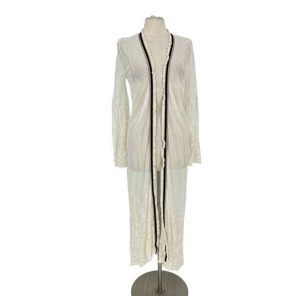 Sisters Paros Mesh Long Sleeve Coverup S Beach Boho Festival Cream Embroidered - Picture 1 of 12